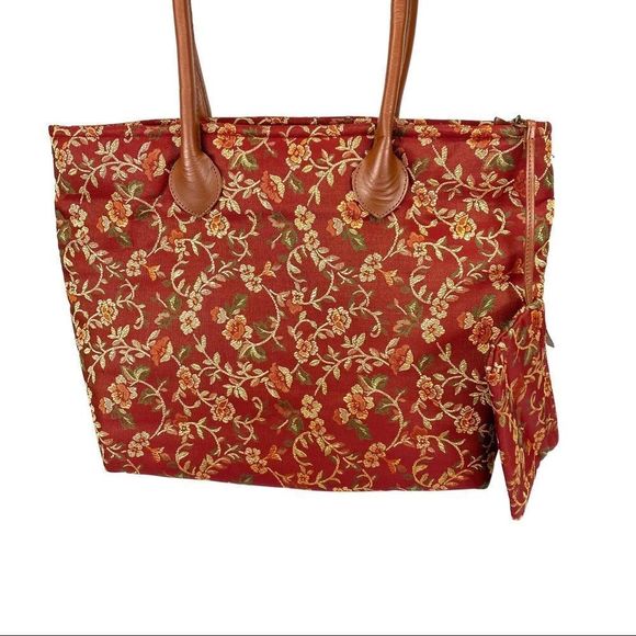 Pasttimes vintage floral fabric large tote bag w pouch - Picture 2 of 15